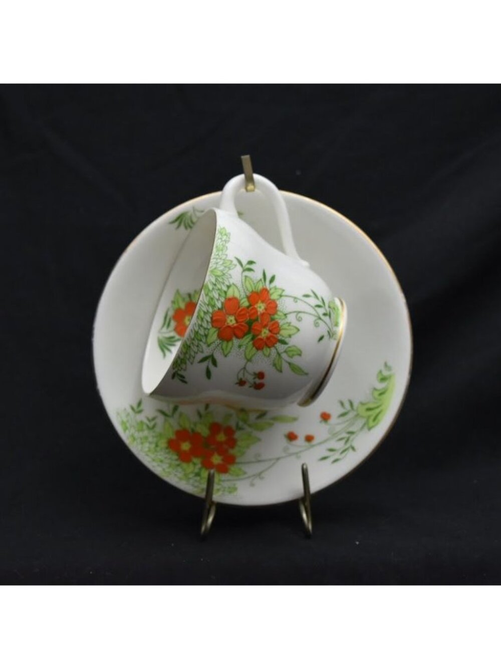Vintage Stanley Bone China Teacup Saucer Set Floral Design Made In England